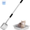 32" Stainless Steel Long-Handle Litter Scoop — Heavy-Duty, Non-Stick & No-Bend Cleaning