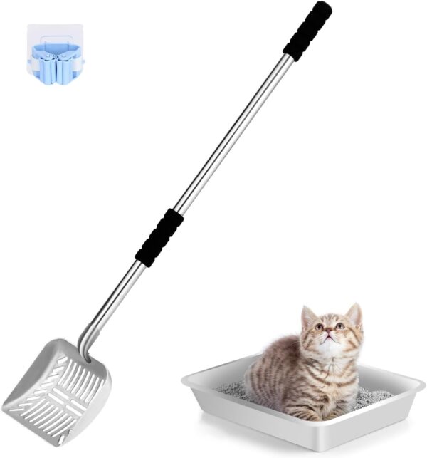 32" Stainless Steel Long-Handle Litter Scoop — Heavy-Duty, Non-Stick & No-Bend Cleaning