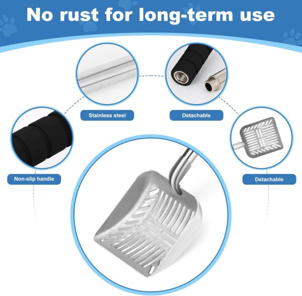 32" Stainless Steel Long-Handle Litter Scoop — Heavy-Duty, Non-Stick & No-Bend Cleaning