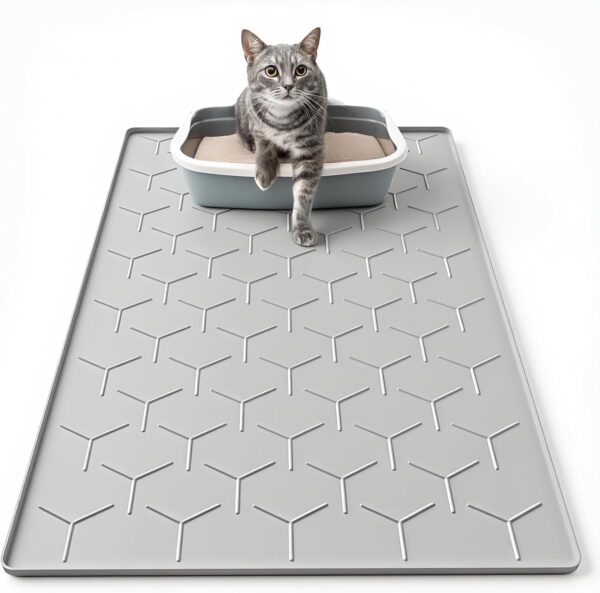 Large Waterproof Silicone Cat Litter Mat — 34" x 22" Anti-Tracking Floor Pad