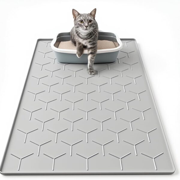 Large Waterproof Silicone Cat Litter Mat — 34" x 22" Anti-Tracking Floor Pad