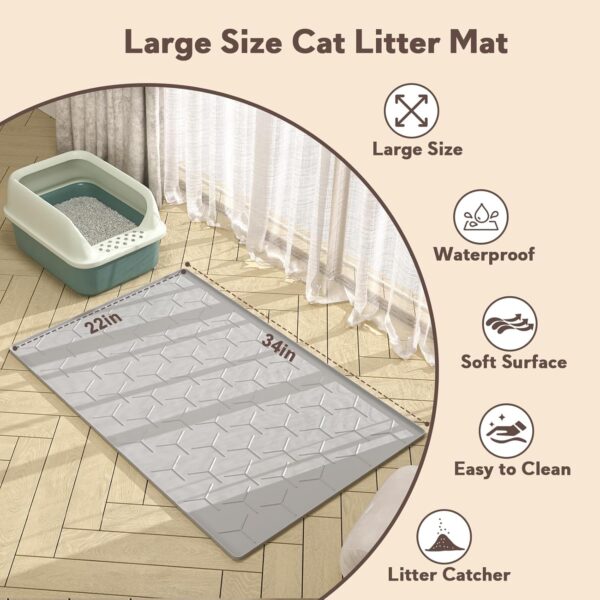 Large Waterproof Silicone Cat Litter Mat — 34" x 22" Anti-Tracking Floor Pad