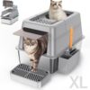 XL 304 Stainless Steel Enclosed Litter Box — Top Entry, 110° Flip Cover & High Sided Anti-Leak Design