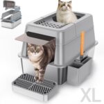 LuxeFlip XL 304 Stainless Steel Enclosed Litter Box-01 32" Stainless Steel Long-Handle Litter Scoop — Heavy-Duty, Non-Stick & No-Bend Cleaning