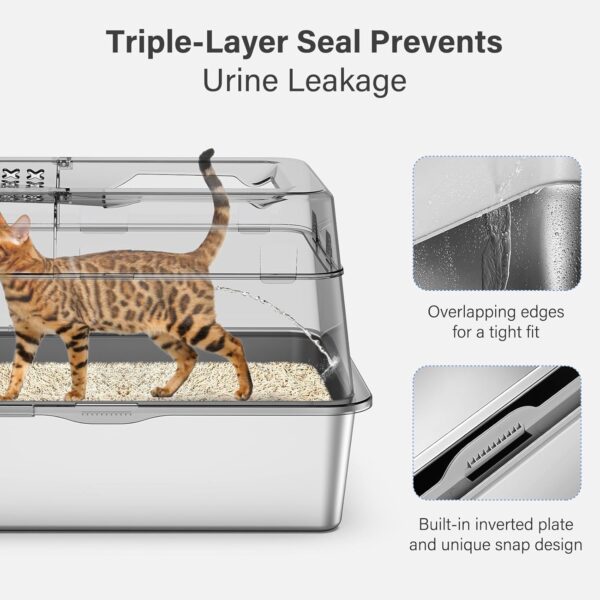 XL 304 Stainless Steel Enclosed Litter Box — Top Entry, 110° Flip Cover & High Sided Anti-Leak Design