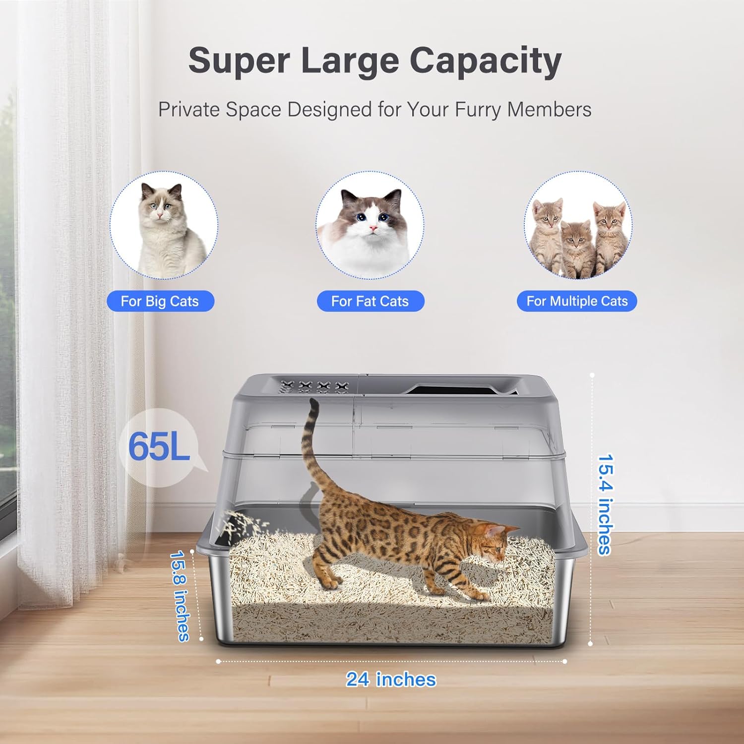 XL 304 Stainless Steel Enclosed Cat Litter Box