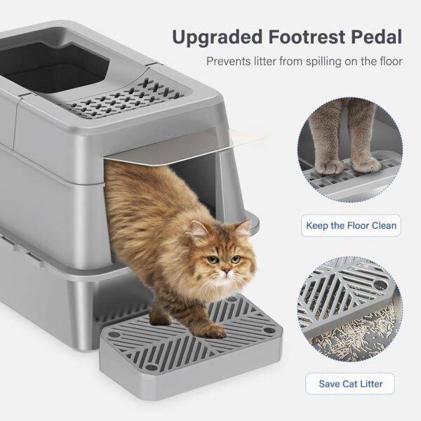 XL 304 Stainless Steel Enclosed Litter Box — Top Entry, 110° Flip Cover & High Sided Anti-Leak Design