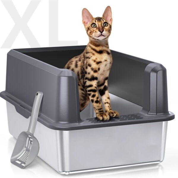 XL Enclosed Stainless Steel Litter Box — Odorless, Leak-Proof & Built for Big Cats