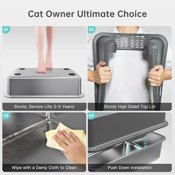 XL Enclosed Stainless Steel Litter Box — Odorless, Leak-Proof & Built for Big Cats