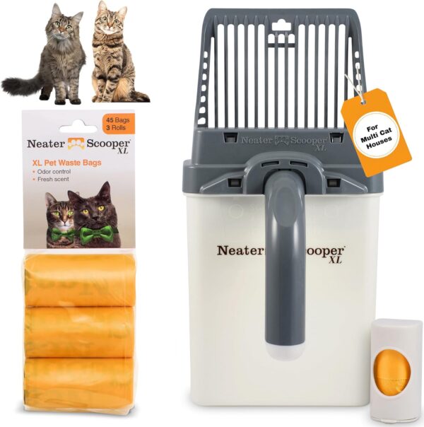 XL Bag-Ready Cat Litter Scoop — Mess-Free, One-Handed Scooping with Waste Bin & 60 Refill Bags