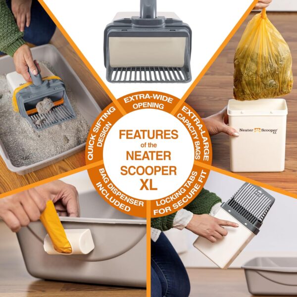 XL Bag-Ready Cat Litter Scoop — Mess-Free, One-Handed Scooping with Waste Bin & 60 Refill Bags
