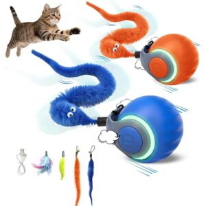 2-in-1 Interactive Hide-and-Seek Cat Toy – Automatic Moving Undercover Teaser with Chirping Sounds, Feather & Mouse Attachments, USB Rechargeable