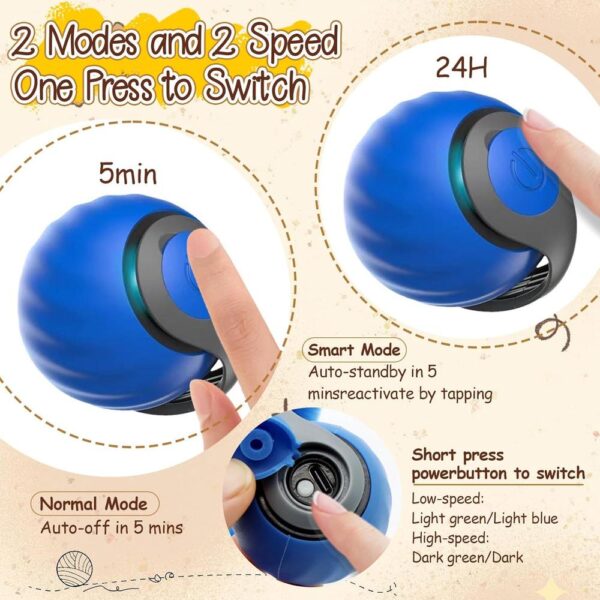 2-Pack Automatic Interactive Cat Toy Balls – USB-Rechargeable Smart Rolling Balls with 6 Detachable Tails, Dual Speed Modes for Indoor Cats