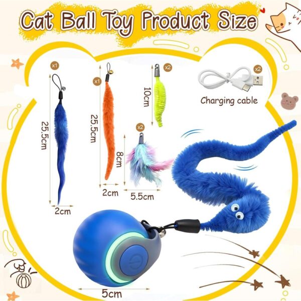 2-Pack Automatic Interactive Cat Toy Balls – USB-Rechargeable Smart Rolling Balls with 6 Detachable Tails, Dual Speed Modes for Indoor Cats