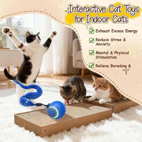 2-Pack Automatic Interactive Cat Toy Balls – USB-Rechargeable Smart Rolling Balls with 6 Detachable Tails, Dual Speed Modes for Indoor Cats