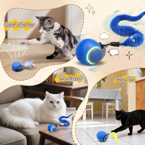2-Pack Automatic Interactive Cat Toy Balls – USB-Rechargeable Smart Rolling Balls with 6 Detachable Tails, Dual Speed Modes for Indoor Cats