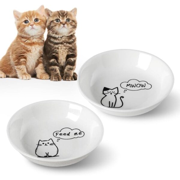 2-Piece Shallow Ceramic Cat Bowls — Whisker-Friendly, Non-Slip & Microwave Safe (5-Inch Set)