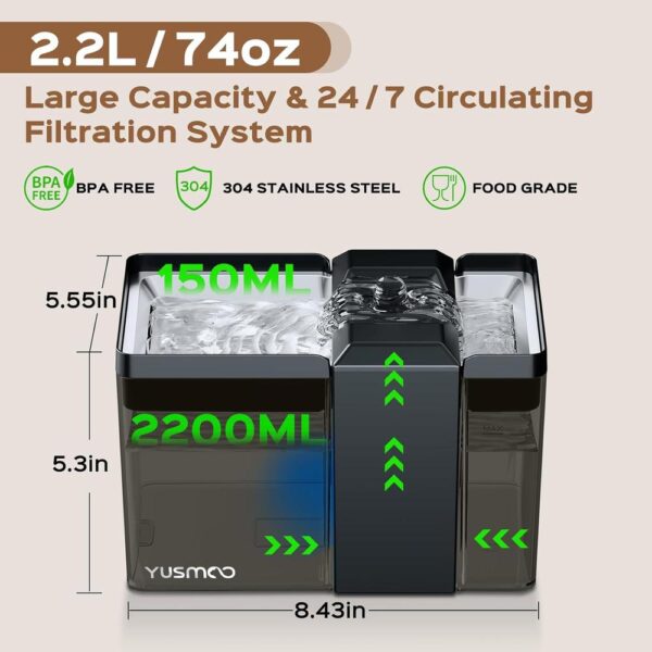 2.2L Arch-Spout Stainless Steel Pet Fountain — Quiet, Hygienic & Easy-Refill Design