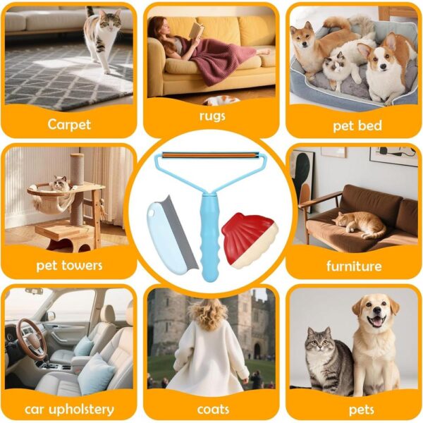 3-Piece Pet Hair Removal Tool Set – Reusable Lint Shaver, Silicone Scraper & Washable Roller for Furniture, Carpets & Clothing