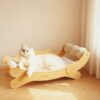 3-in-1 Wooden Cat Scratcher Bed — Hammock Lounge, Scratching Post & Perch for Indoor Cats