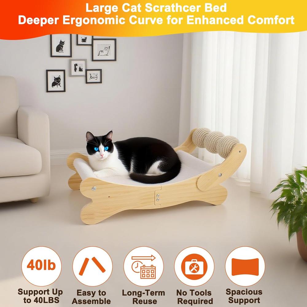 3-in-1 Wooden Cat Scratcher Bed