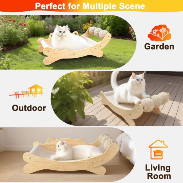 3-in-1 Wooden Cat Scratcher Bed — Hammock Lounge, Scratching Post & Perch for Indoor Cats