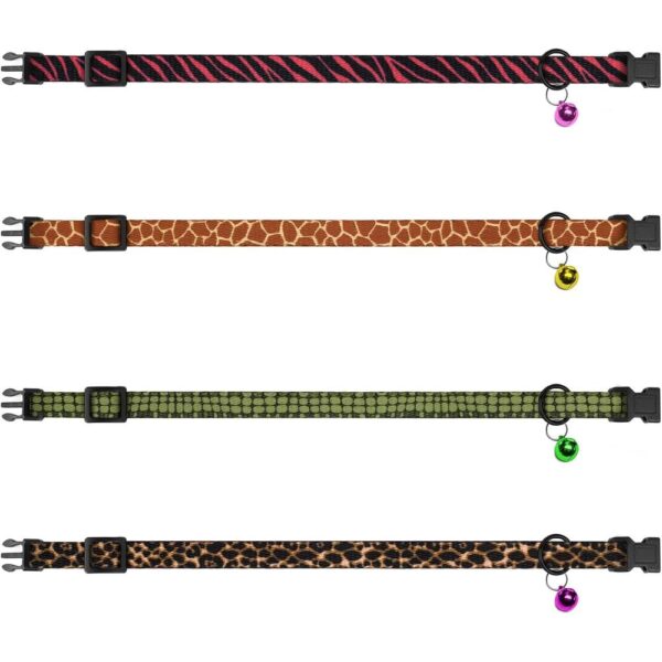 4-Pack Breakaway Cat Collars with Bells – Adjustable Soft Nylon Safety Collars