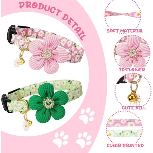 4-Pack Breakaway Floral Cat Collars with Bells & Bowties – Adjustable Safety Kitten Collars for Girl & Boy Cats