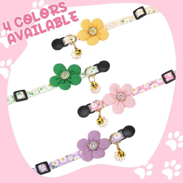 4-Pack Breakaway Floral Cat Collars with Bells & Bowties – Adjustable Safety Kitten Collars for Girl & Boy Cats
