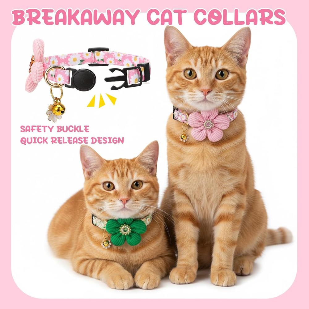 4 Pack Breakaway Floral Cat Collars with Bells and Bowties