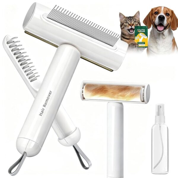 4-in-1 Cat Grooming Brush -01 4-in-1 Cat Grooming Brush – Shedding, Dematting, Lint Removal & Anti-Static Spray Tool for Long & Short Hair Cats