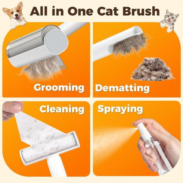 4-in-1 Cat Grooming Brush – Shedding, Dematting, Lint Removal & Anti-Static Spray Tool for Long & Short Hair Cats