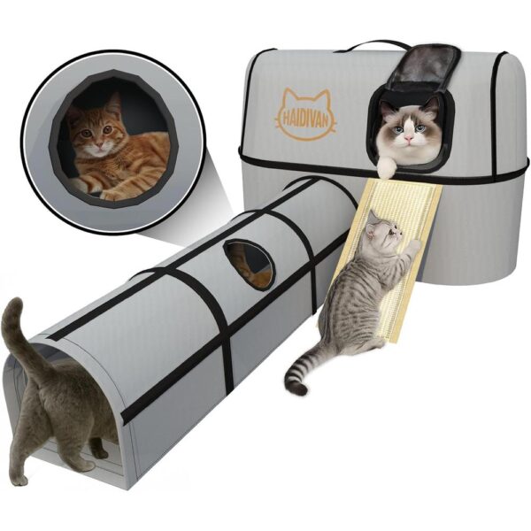 4-in-1 Cat Tunnel, House, Carrier & Scratcher -01 4-in-1 Cat Tunnel, House, Carrier & Scratcher – Modular Indoor/Outdoor Cat Furniture & Play System