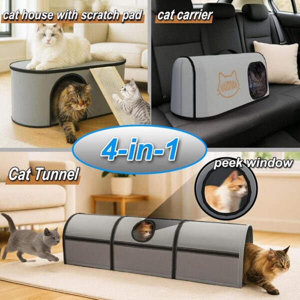 4-in-1 Cat Tunnel, House, Carrier & Scratcher – Modular Indoor/Outdoor Cat Furniture & Play System