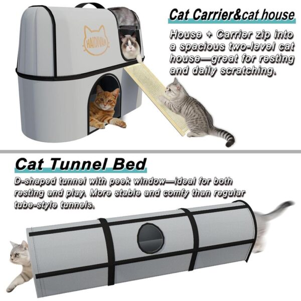 4-in-1 Cat Tunnel, House, Carrier & Scratcher – Modular Indoor/Outdoor Cat Furniture & Play System