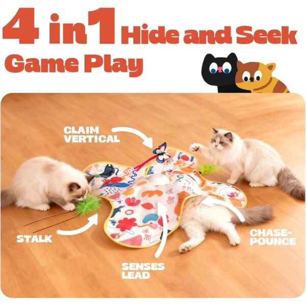 4-in-1 Rechargeable Interactive Cat Toy – Automatic Butterfly, Feather & Hide-and-Seek Play with Realistic Sounds