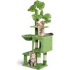 48" Green Leaf Cat Tree Tower – Multi-Level Cat Condo with Hammock, Scratching Posts & Natural Leaf Design