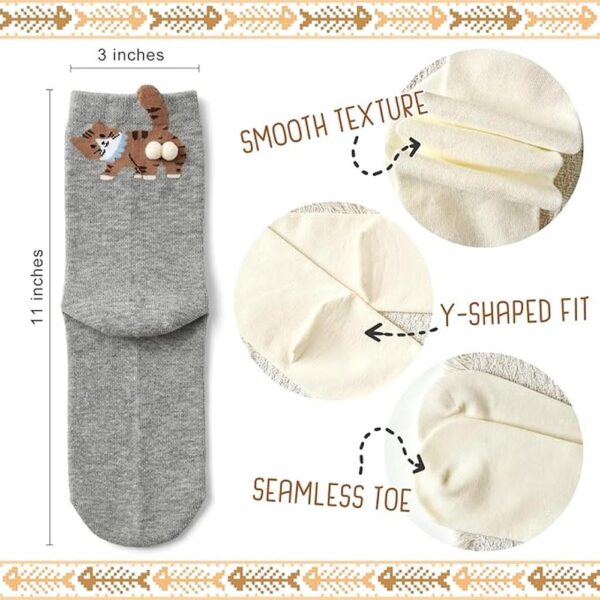 5 Pairs Funny Cat Socks with Pom-Pom Balls – Cute 3D Cat Crew Socks for Women, Cozy Gift Set for Cat Lovers