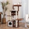 52" Modern Wooden Cat Tree for Large Cats – Extra-Sturdy Tower with Sisal Posts, XL Hammock, Condo, Perch & Swing Tunnel