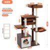52" Modern Wooden Cat Tree for Large Cats – Extra-Sturdy Tower with Sisal Posts, XL Hammock, Condo, Perch & Swing Tunnel