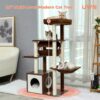 52" Modern Wooden Cat Tree for Large Cats – Extra-Sturdy Tower with Sisal Posts, XL Hammock, Condo, Perch & Swing Tunnel