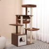 52" Modern Wooden Cat Tree for Large Cats – Extra-Sturdy Tower with Sisal Posts, XL Hammock, Condo, Perch & Swing Tunnel