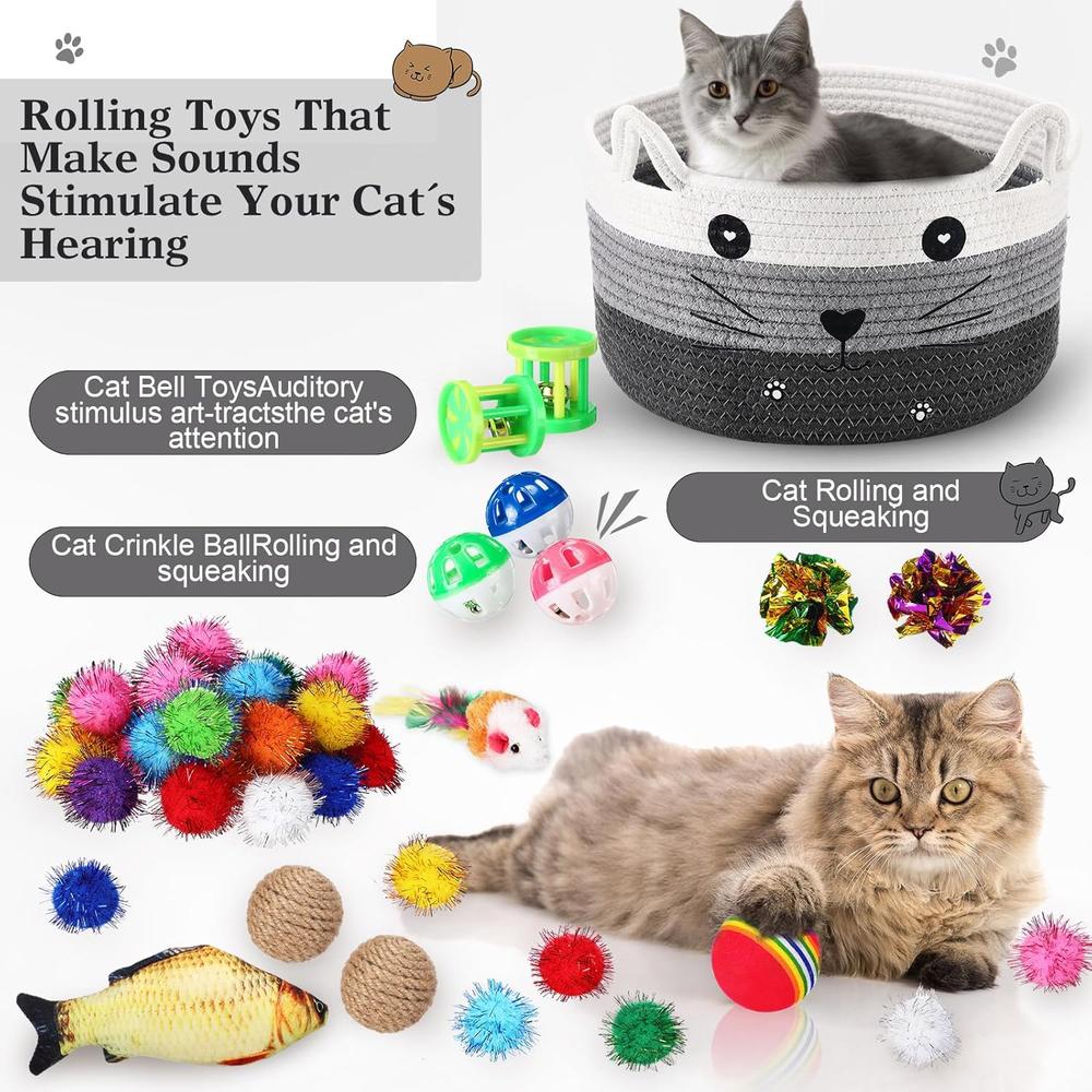 76 Piece Cat Toy Gift Set with Storage Basket