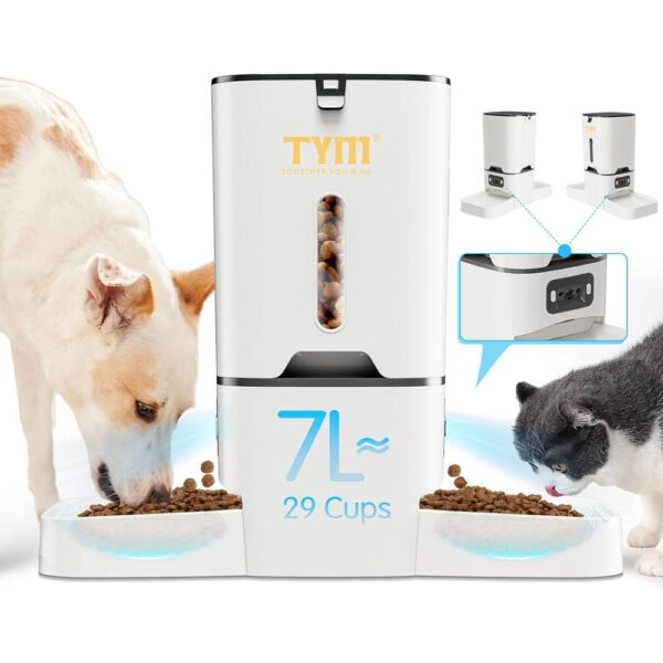 7L Dual-Camera Automatic Cat Feeder for Two Cats – 2K Night Vision, WiFi App Control & Stainless Steel Bowls