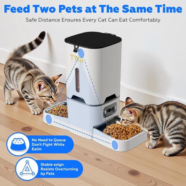 7L Dual-Camera Automatic Cat Feeder for Two Cats – 2K Night Vision, WiFi App Control & Stainless Steel Bowls
