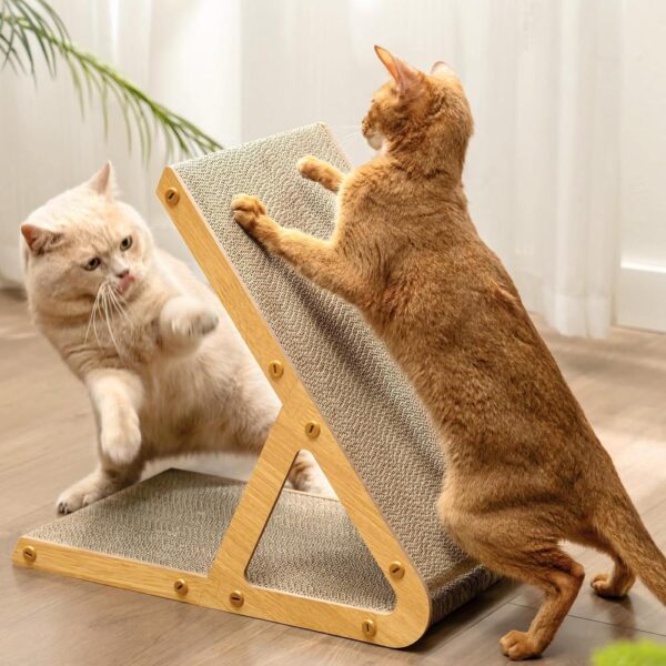 A-Frame Cat Scratching Board – Recycled Cardboard & Wooden Frame, Dual-Sided Vertical/Horizontal Cat Scratcher for Indoor Cats, Space-Saving Furniture Protector
