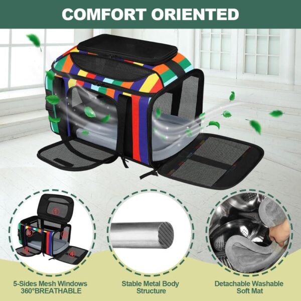 Airline-Approved Expandable Cat Carrier – 17×11×9.5" Soft-Sided Travel Bag with 5-Side Mesh Ventilation & Locking Zippers