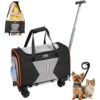 Airline-Approved Rolling Cat Carrier with Wheels – Underseat Soft-Sided Cat Travel Bag (Up to 13 lbs) with Shoulder Strap & Travel Bowl