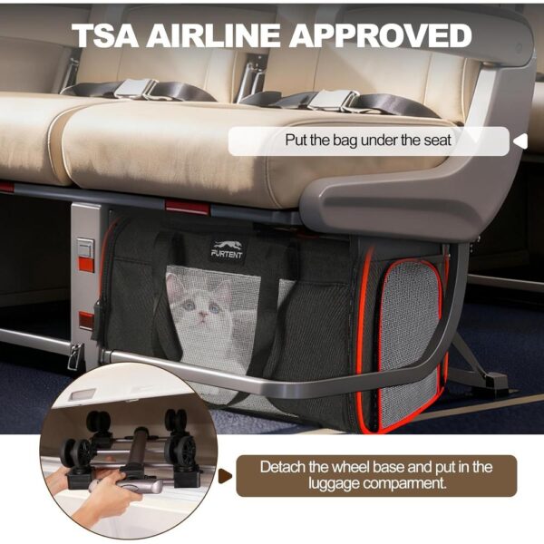 Airline-Approved Rolling Cat Carrier with Wheels – Underseat Soft-Sided Cat Travel Bag (Up to 13 lbs) with Shoulder Strap & Travel Bowl