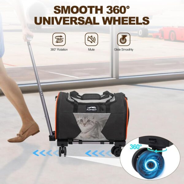 Airline-Approved Rolling Cat Carrier with Wheels – Underseat Soft-Sided Cat Travel Bag (Up to 13 lbs) with Shoulder Strap & Travel Bowl